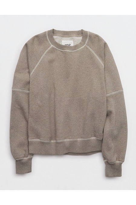 Aerie Go-To Classic Length Crew Sweatshirt Women's Heathered Taupe L | Aerie
