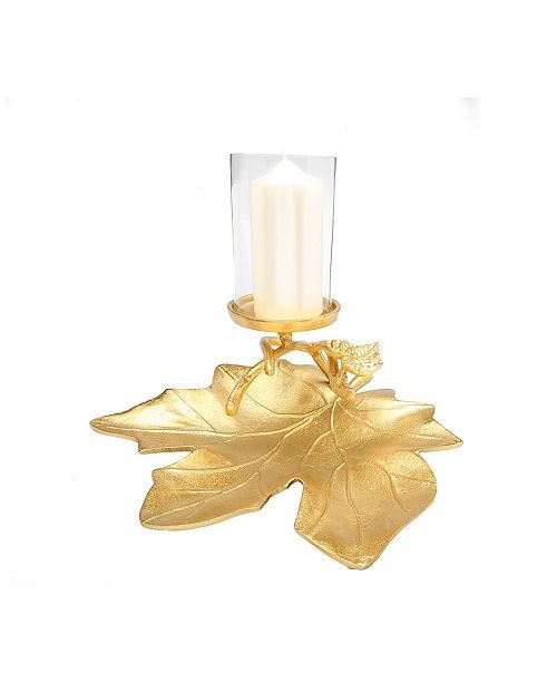 Classic Touch Gold Embossed Leaf Dish with Branched Candle Holder & Reviews - Candle Holders - Ho... | Macys (US)