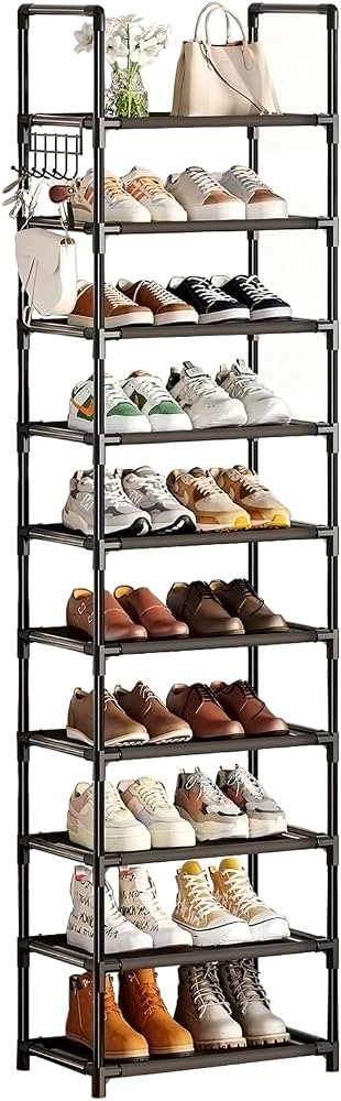 Simple Trending Tall Shoe Rack, 10 Tiers Shoe Organizer Storage Shelf with Hooks Holds 20 Pairs f... | Amazon (US)