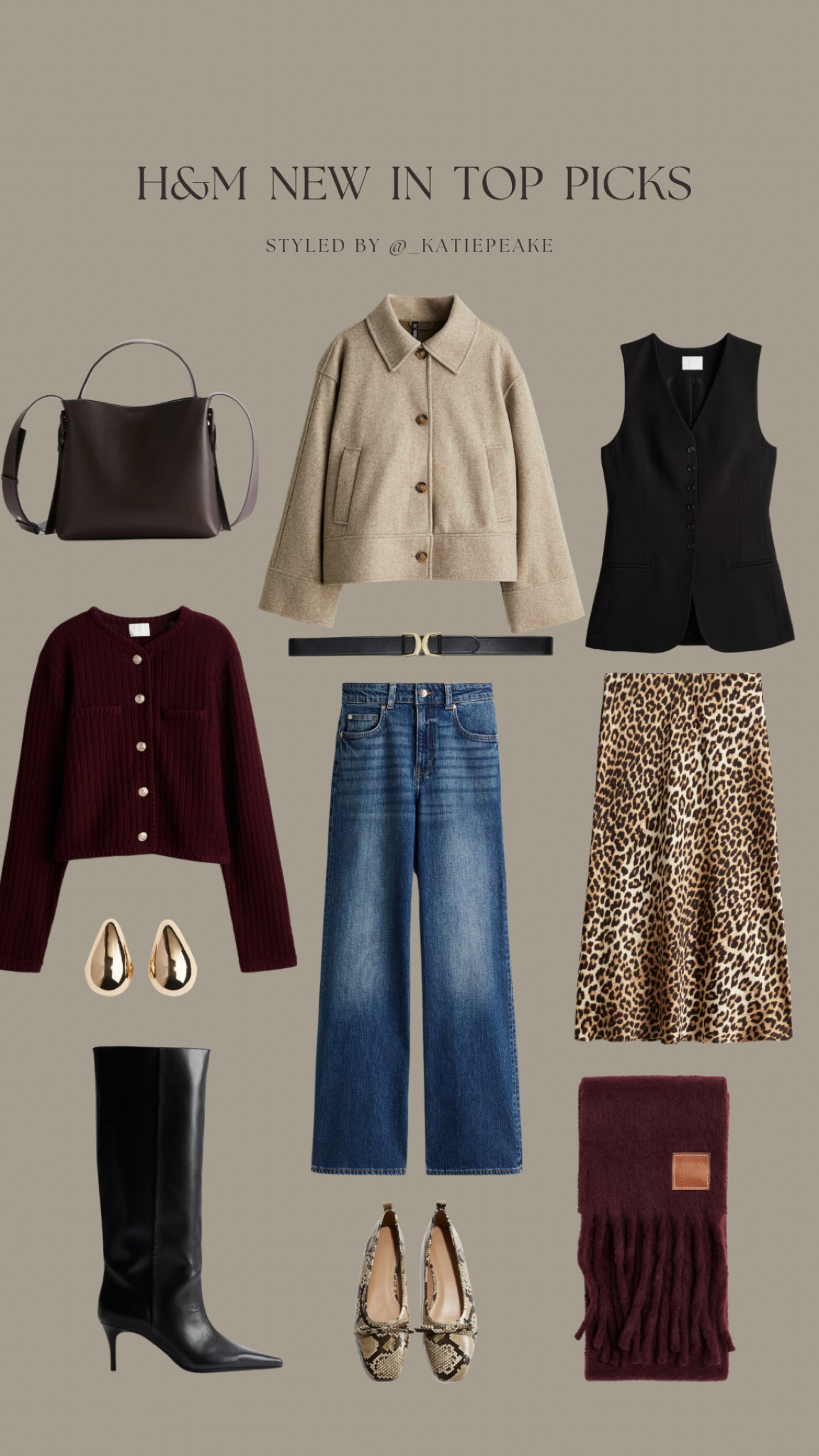 H&M new in top picks for autumn 🍂

Beige jacket, black waist coat, leopard print, wide leg jeans, cardigan, knee high boots, leopard print 

#LTKautumn #LTKstyletip #LTKuk