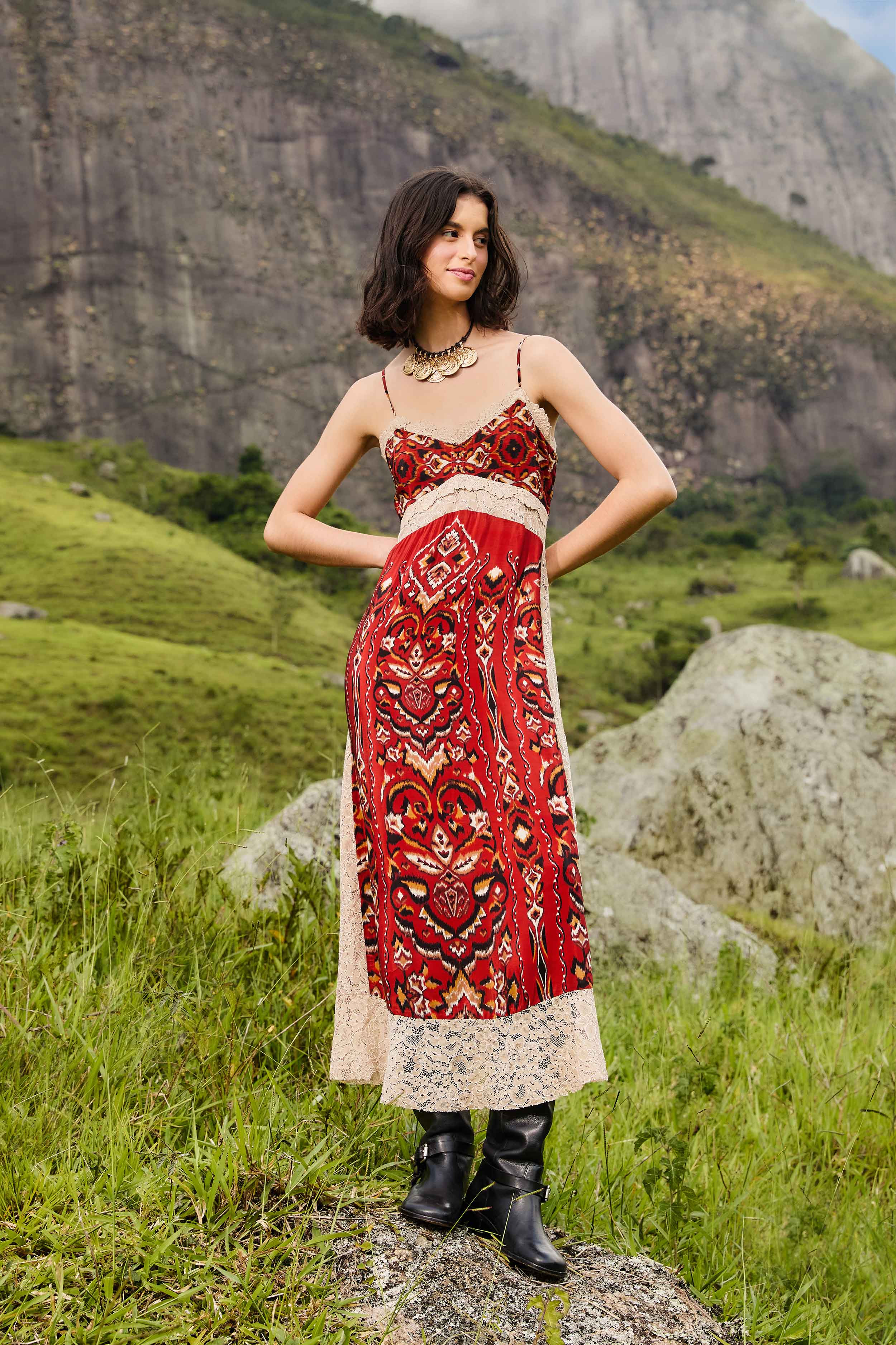 Sand Ainika Pineapple Ikat Midi Dress | FARM Rio | FarmRio (US)