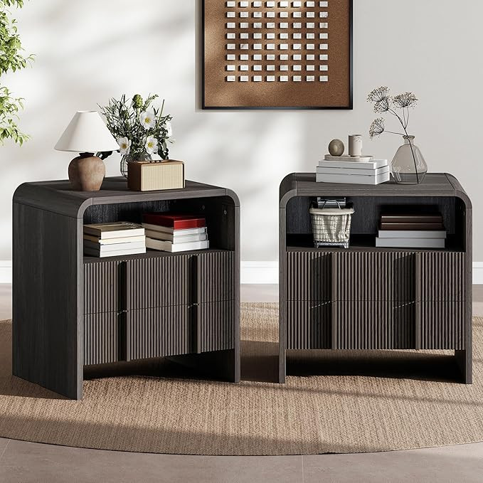 AMERLIFE Fluted Night Stand Set 2 with Storage Drawers, Modern Small Nightstand & Bedside Table w... | Amazon (US)