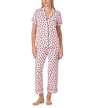kate spade new york Ladybug Print Short Sleeve Notch Collar Jersey Knit Cropped Pajama Set - S | Dillard's