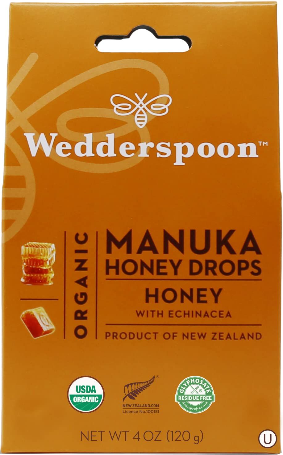 Wedderspoon Organic Manuka Honey Drops, Honey & Echinacea, 20 Count (Pack of 1) | Genuine New Zea... | Amazon (US)