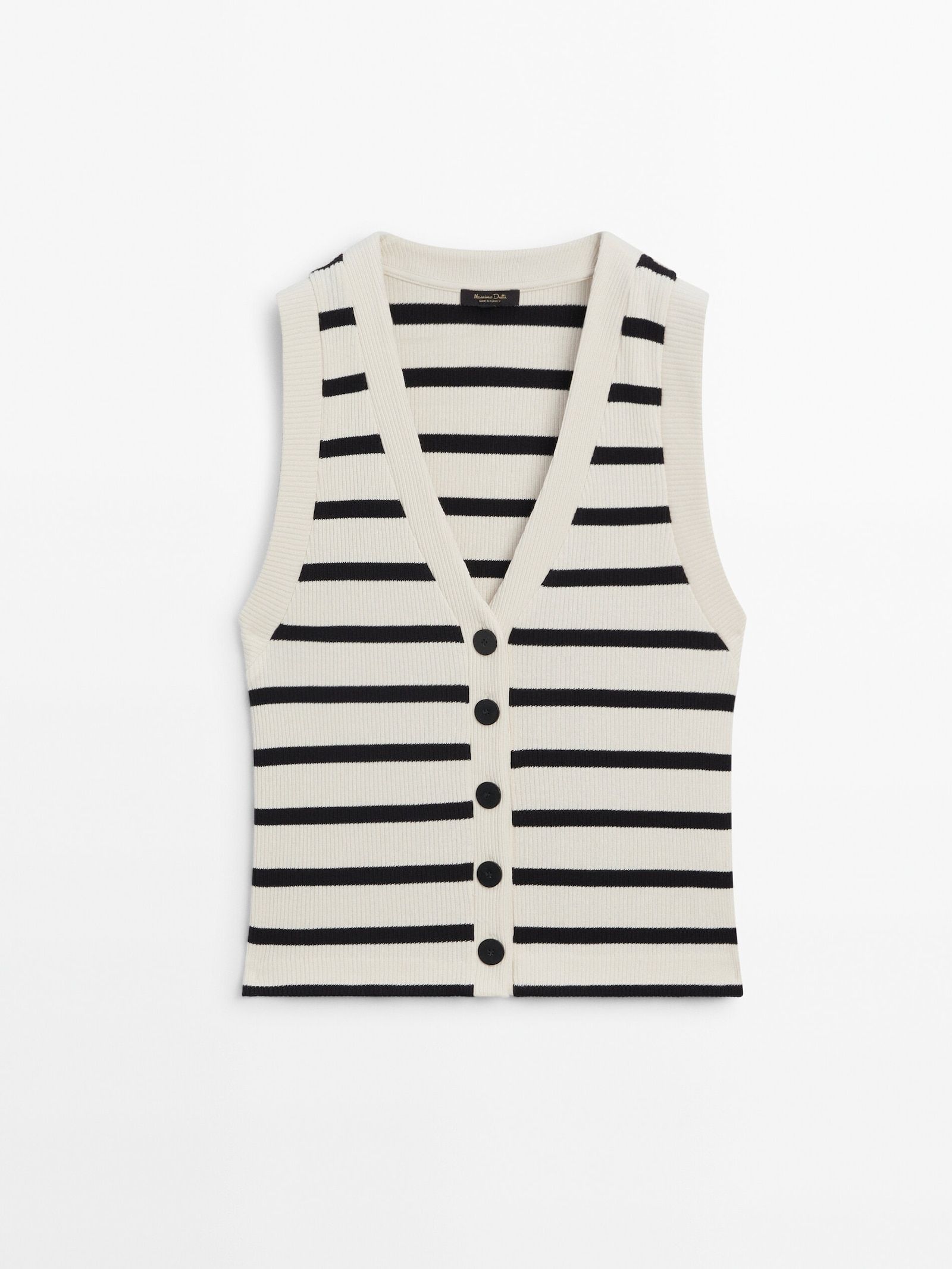 Striped ribbed cotton waistcoat with buttons | Massimo Dutti (US)