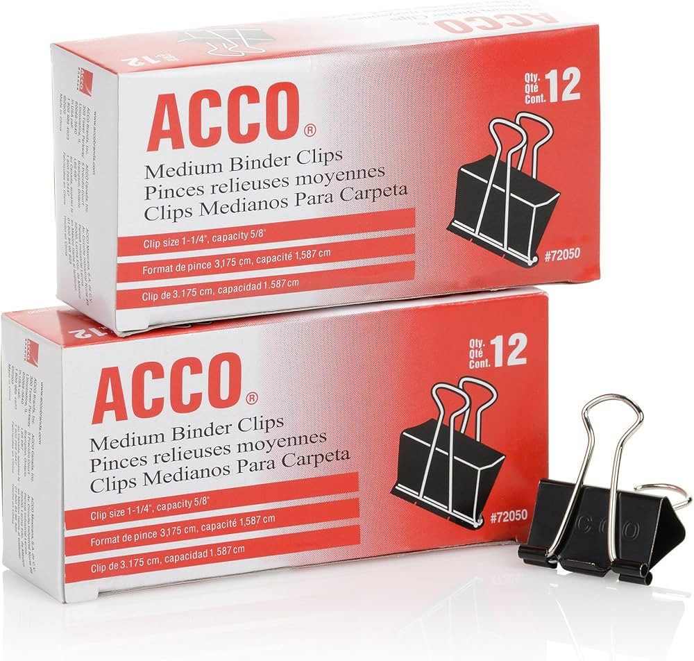 ACCO Binder Clips, Medium, Black, 12 per Box, 2 Boxes (72062) | Amazon (US)