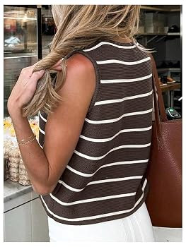 SOLY HUX Women's Sleeveless Striped Sweater Vest V Neck Tie Bow Crochet Knit Tank Tops Casual Loo... | Amazon (US)