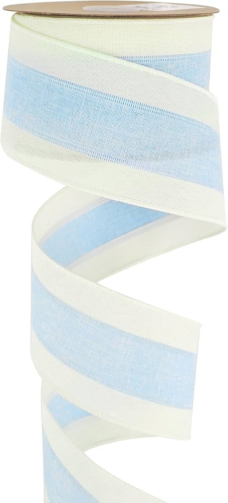 MEEDEE Blue and White Stripe Ribbon Wired 2.5 Inch Light Blue Burlap Ribbons with Ivory Stripe Ed... | Amazon (US)