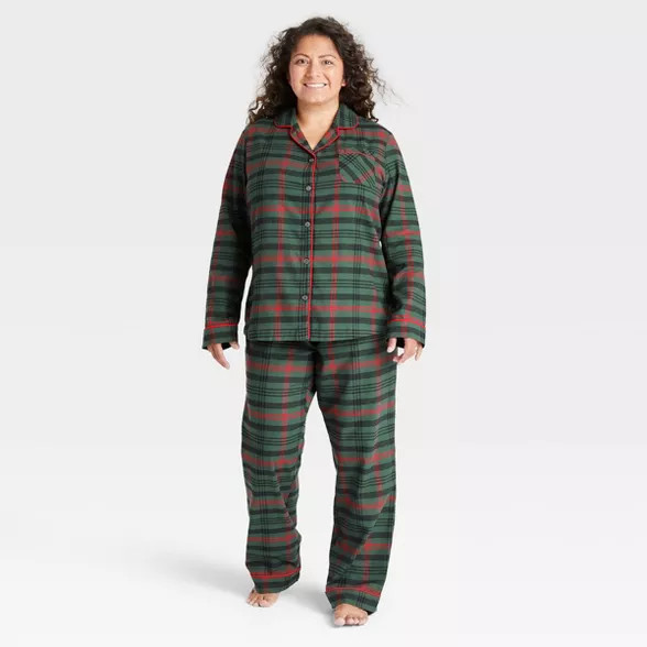 Women's Tartan Plaid 2pc Pajama Set Dark Green/Red - Hearth & Hand™ with Magnolia | Target