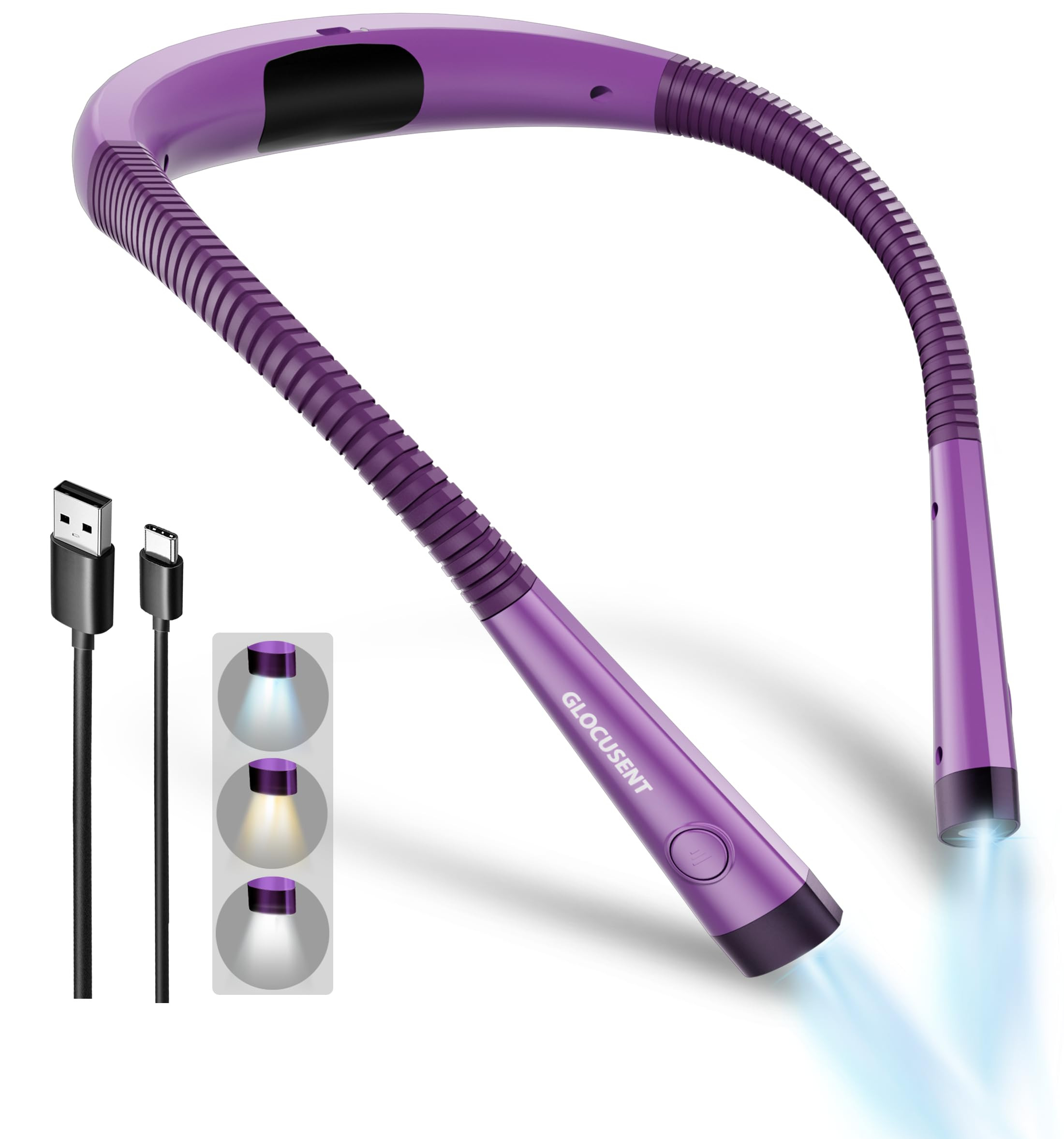 Glocusent Book Light, 3-Color & 6-Brightness Reading Light, Bendable Neck Light, 80-hr Lasting Re... | Amazon (US)