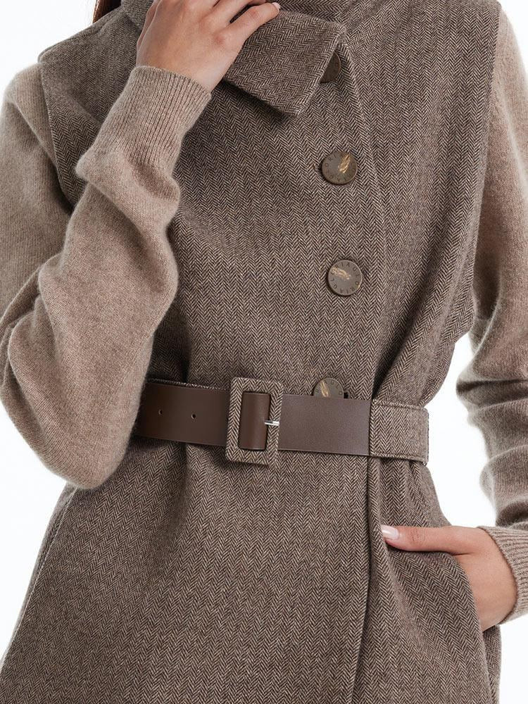 Zweiteiliges Set aus waschbarem Wollmantel und Weste in Kaffeebraun | GOELIA