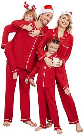 Ekouaer Christmas Family Matching Pajamas Long Sleeve Button Down Pj Set Festival Party Sleepwear | Amazon (US)