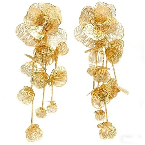 Gold-Tone Flower Earrings for Women Floral Earrings Long Drop | Amazon (US)