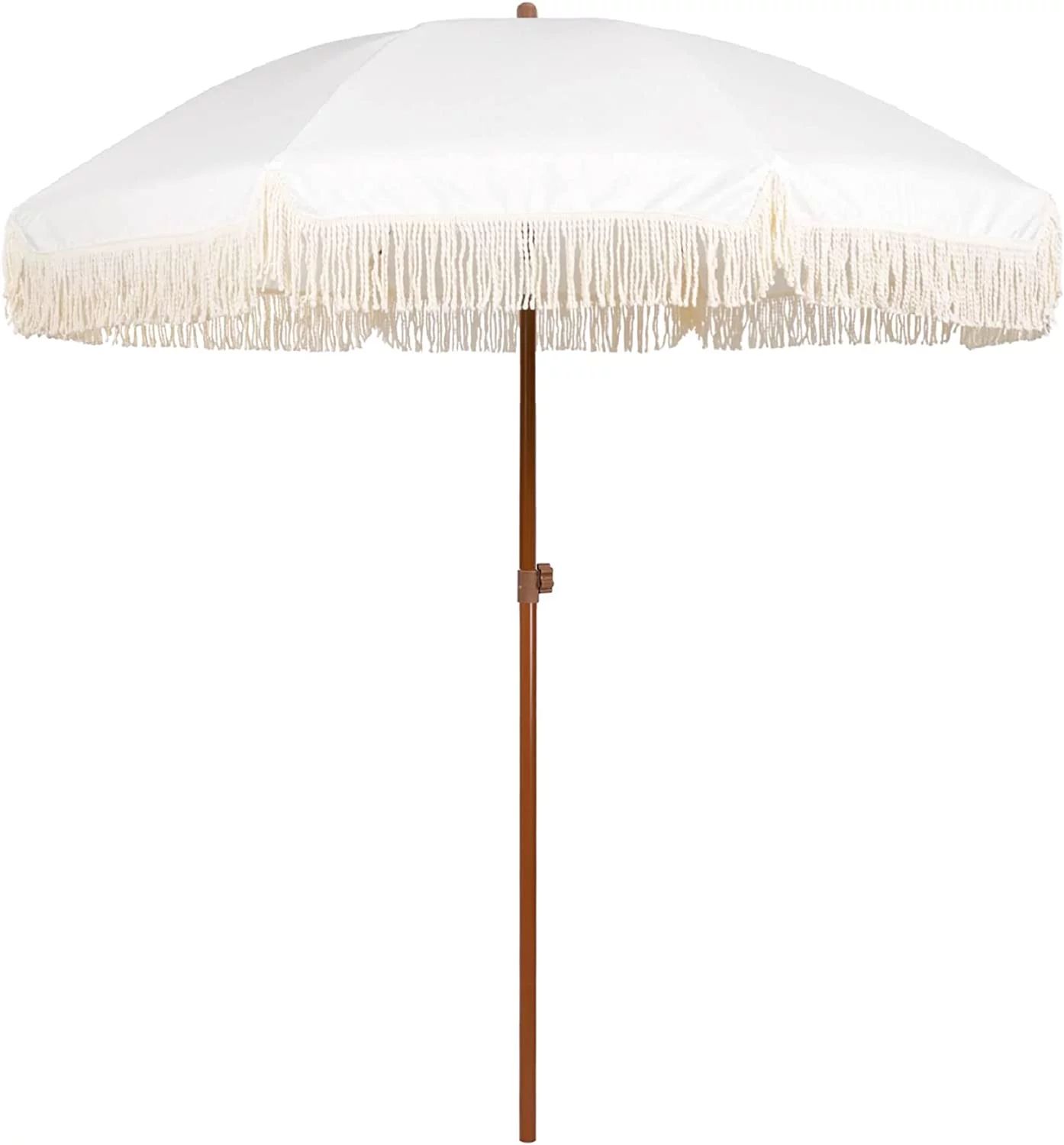 AMMSUN 7ft Patio Umbrella with Fringe Outdoor Tassel Umbrella UPF50+ Tilt Sun Shelter White Cream | Walmart (US)
