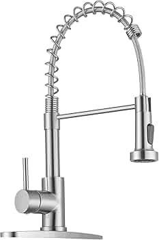 WEWE Kitchen Faucets, Brushed Nickel Kitchen Faucet with Pull Down Sprayer, Industrial Spring Sin... | Amazon (US)