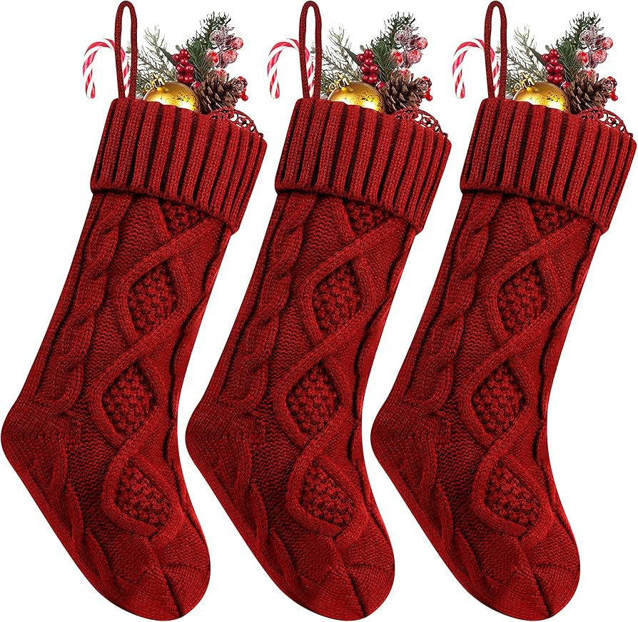 Fesciory 3 Pack Christmas Stockings 18 Inches Large Size Cable Knitted Stocking Gifts & Decoratio... | Amazon (US)