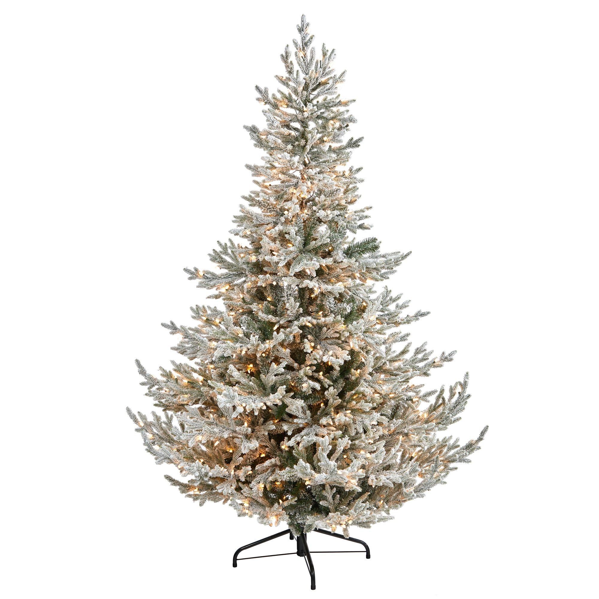 7’ Flocked Fraser Fir Artificial Christmas Tree with 600 Warm White Lights and 3852 Bendable Br... | Nearly Natural
