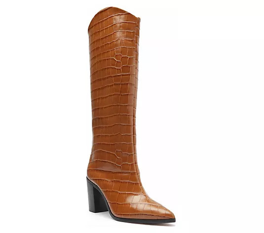 Schutz Croco Leather Knee High Heeled Boots - Maryana Block | QVC