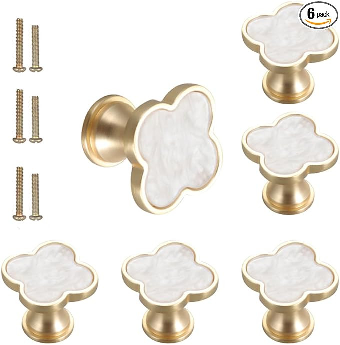 6 pcs Brass Four-Leaf Clover Knobs Handle,Gold Cabinet Knobs Cabinet Drawer Dresser Furniture Kit... | Amazon (US)