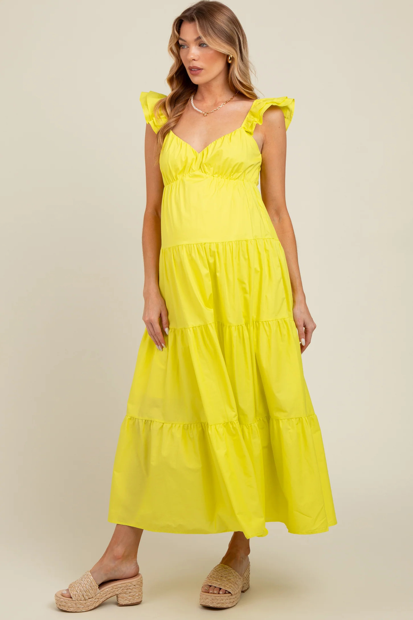 Lime Sleeveless Tiered Maternity Maxi Dress | PinkBlush Maternity