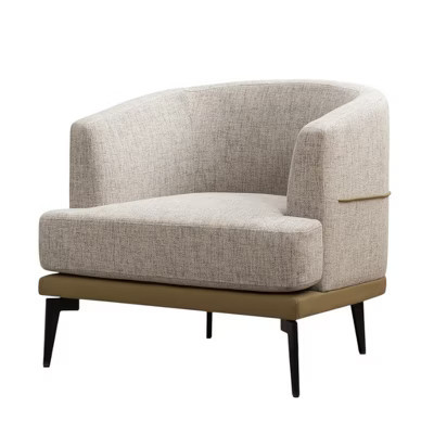 HomeRoots 29" Beige Camel and Black Tufted Linen Solid and Manufactured Wood Barrel Chair | Target