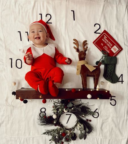 Elf on the Shelf Christmas 7 month Baby Milestone Set-up 

#LTKBaby #LTKSeasonal