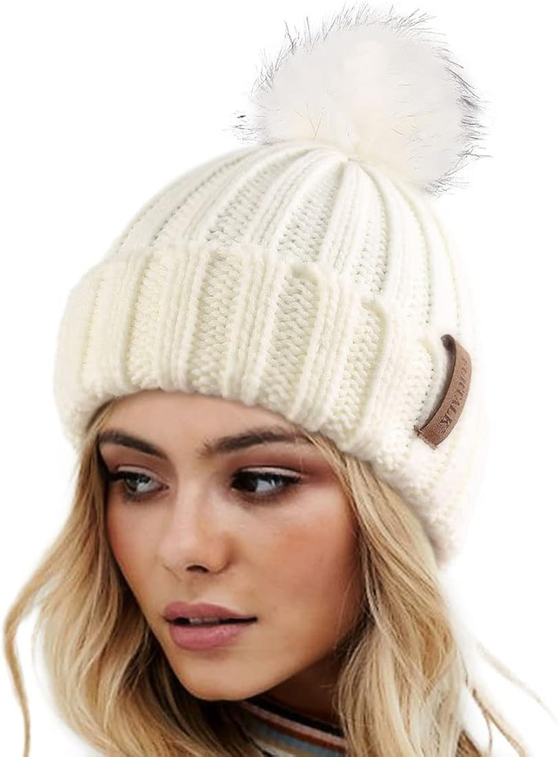 FURTALK Womens Winter Knitted Beanie Hat with Faux Fur Pom Warm Knit Skull Cap Beanie for Women… | Amazon (US)