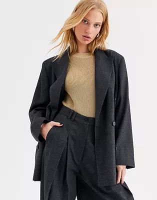 & Other Stories Capsule double breasted wool blazer in dark gray | ASOS (Global)