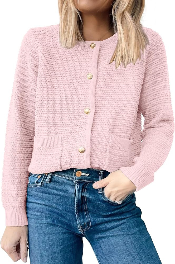 ANRABESS Women's Cardigan Sweaters 2023 Fall Open Front Long Sleeve Button Down Chunky Knit Cropp... | Amazon (US)