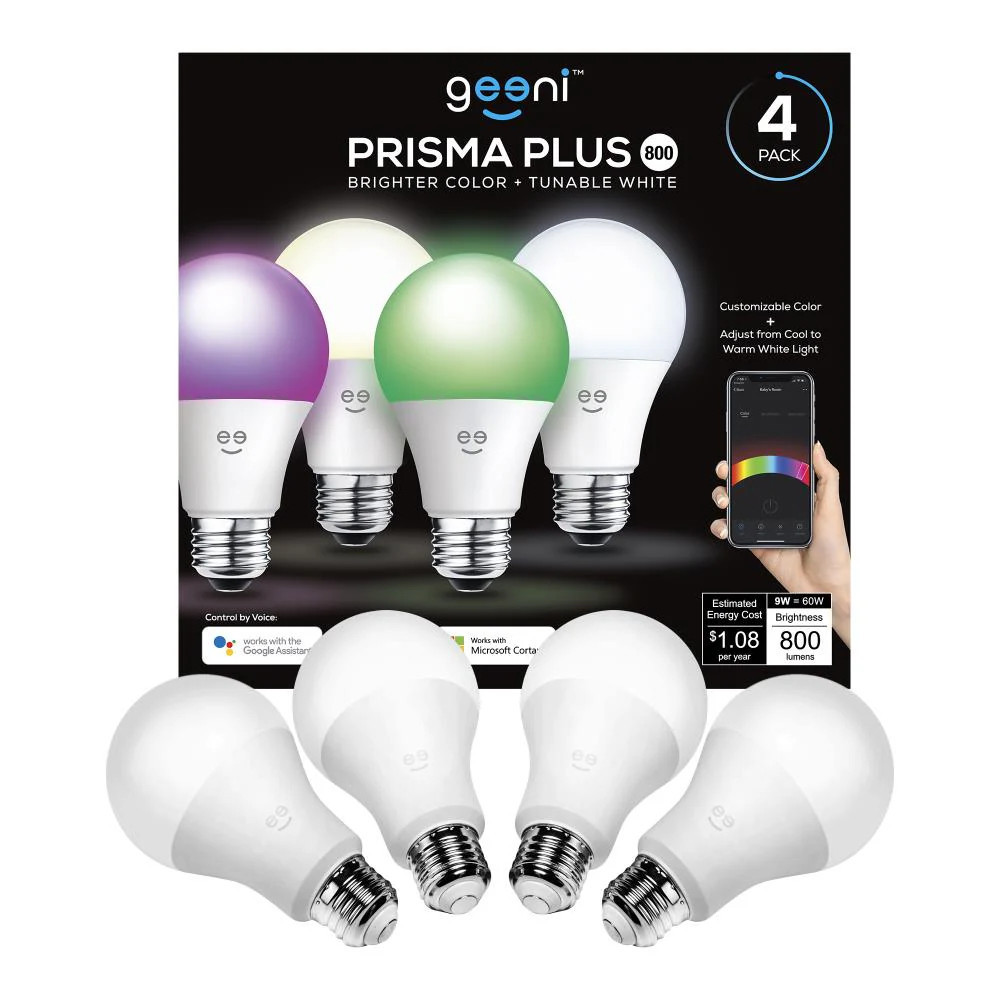 Geeni Geeni Prisma 800 60 -Watt EQ A19 Dimmable Smart LED General purpose Light Bulb 4 -Pack | GN-BW413-999 | Lowe's