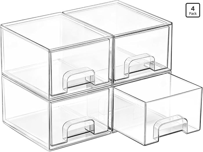 Vtopmart 4 Pack Small Clear Stackable Storage Drawers,Acrylic Bathroom Makeup Organizer,Plastic S... | Amazon (US)