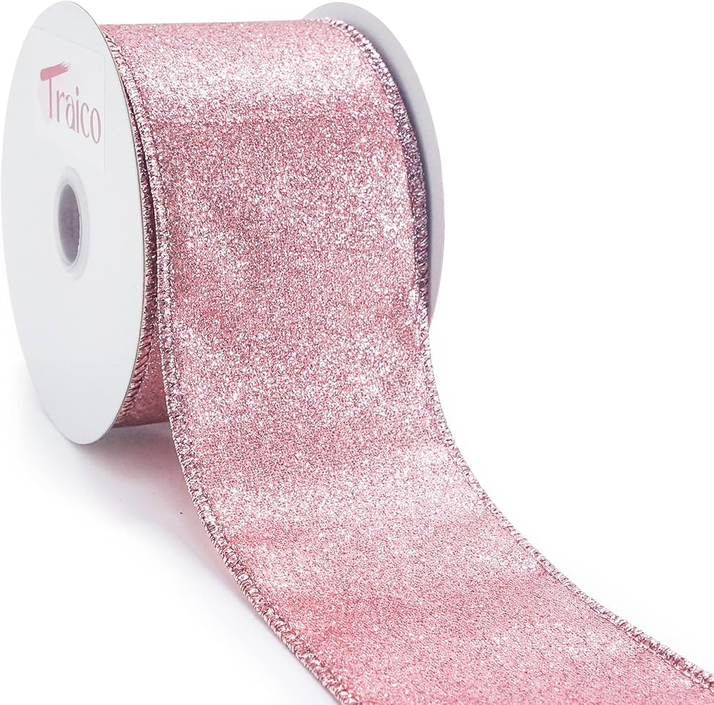 Traico Rose Gold Glitter Wired Ribbon - 2.5 Inch x 10 Yards ( 30 Ft ) x 1 Roll for Christmas Home... | Amazon (US)