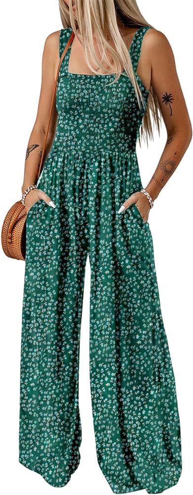 Dokotoo Women's Casual Loose Overalls Jumpsuits One Piece Sleeveless Printed Wide Leg Long Pant R... | Amazon (US)