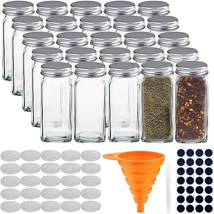 STONEKAE 25 Pcs Glass Spice Jars- Square Glass Containers With Square Empty Jars 4oz, Airtight Ca... | Amazon (US)