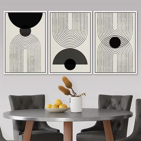 SIGWIN 3 Piece Framed Canvas Wall Art Abstract Geometric Print Mid Century Modern Home Artwork Neutr | Etsy (US)