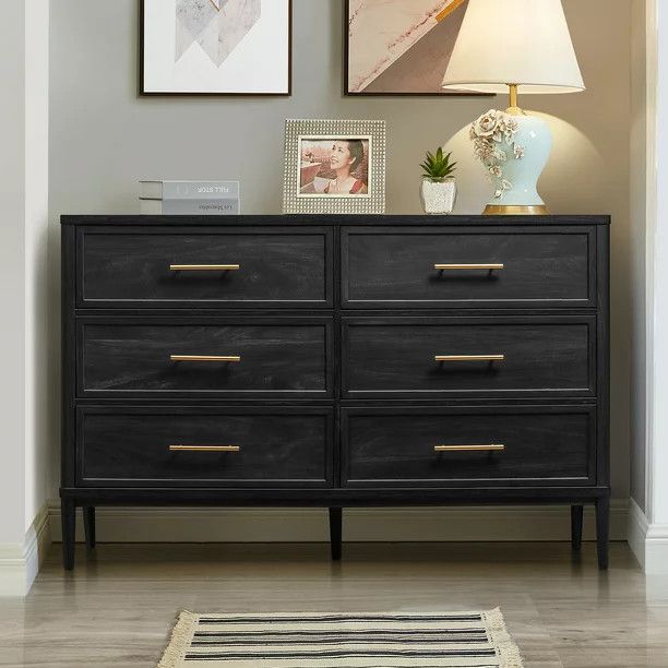 Better Homes & Gardens Oaklee 6- Drawer Dresser, Black Wood Finish | Walmart (US)