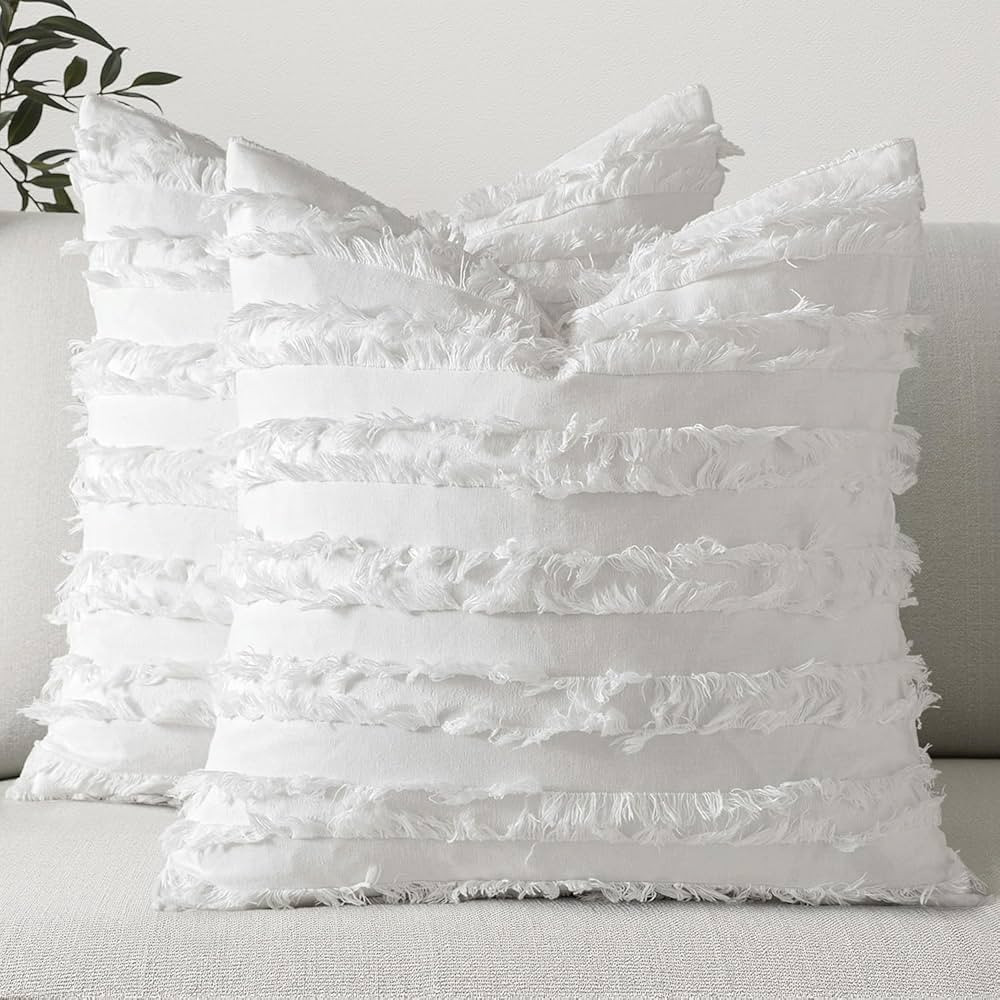 MIULEE Set of 2 Decorative Boho Throw Pillow Covers Linen Striped Jacquard Pattern Cushion Covers... | Amazon (US)