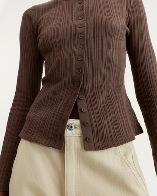F&F Cotton Rich Ribbed Button Up Cardigan in Dark Nude | Tesco F&F