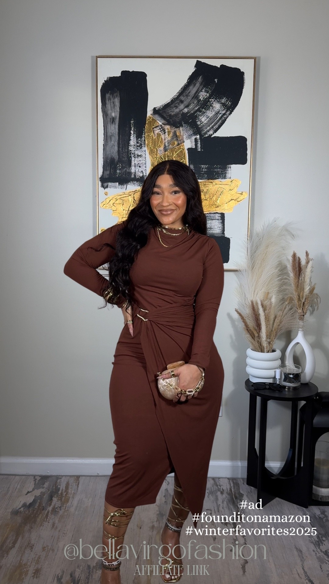 So obsessed with brown right now!This  silhouette-hugging holiday dress is giving elegance, confidence, and just the right amount of glam. Perfect for a winter wedding guest dress or your next holiday event! And it’s both on sale right now! @amazon #ad, #founditonamazon, #winterfavorites2025

#LTKHoliday #LTKFindsUnder50 #LTKootd