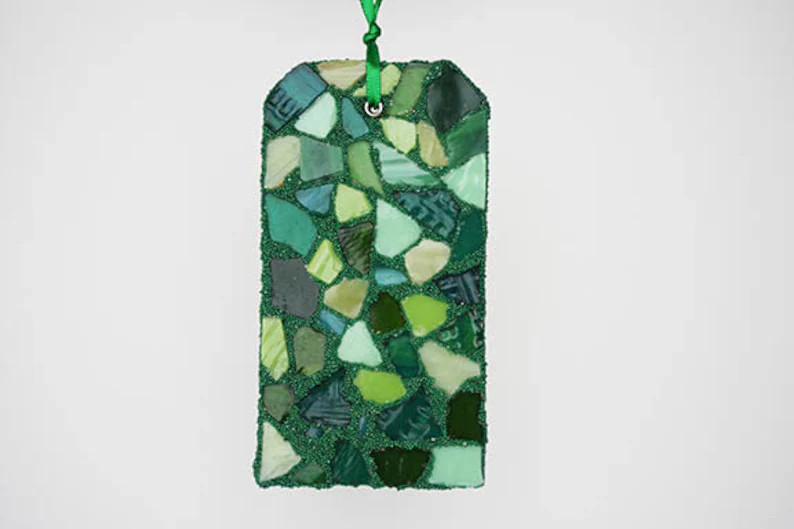 Green Mosaic Ornament Rectangle Stained Glass Ombre Tag Gift Home Holiday Decor trim the tree dec... | Etsy (Global)