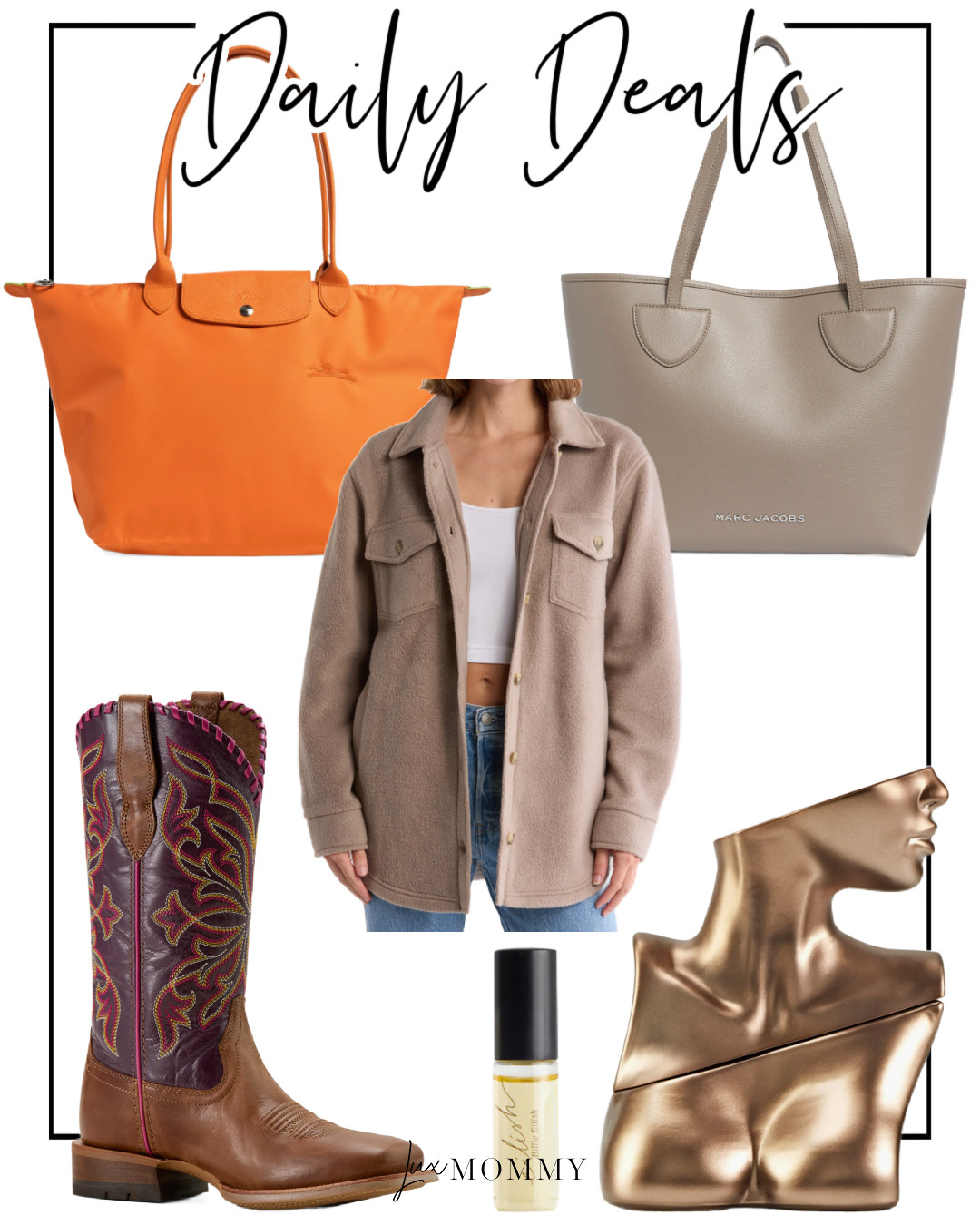 Daily Deals, Deals of the day!!
Ariat, Western Boot, Longchamp, Canvas Shoulder Tote, Billie Eilish,
Travel Perfume Gift Set, Marc Jacobs, Leather Tote, Fleece Shacket 

 #LTKmomlife #LTKSaleAlert #LTKTravel