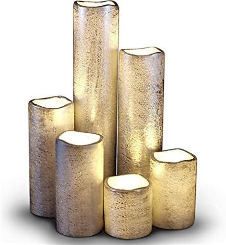 LED Lytes Flameless Timer LED Candles Slim Set of 6, 2" (inches) Wide and 2"- 9" Tall, Silver Coa... | Amazon (US)