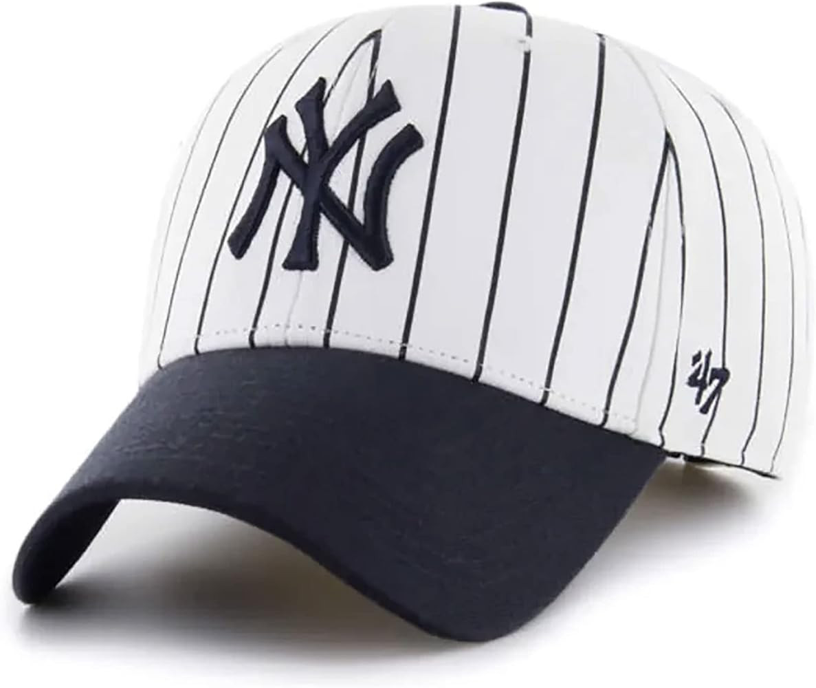 47 New York Yankees Hat Mens Womens Pinstripe MVP Adjustable Baseball Cap, White/Navy Logo/Navy V... | Amazon (US)