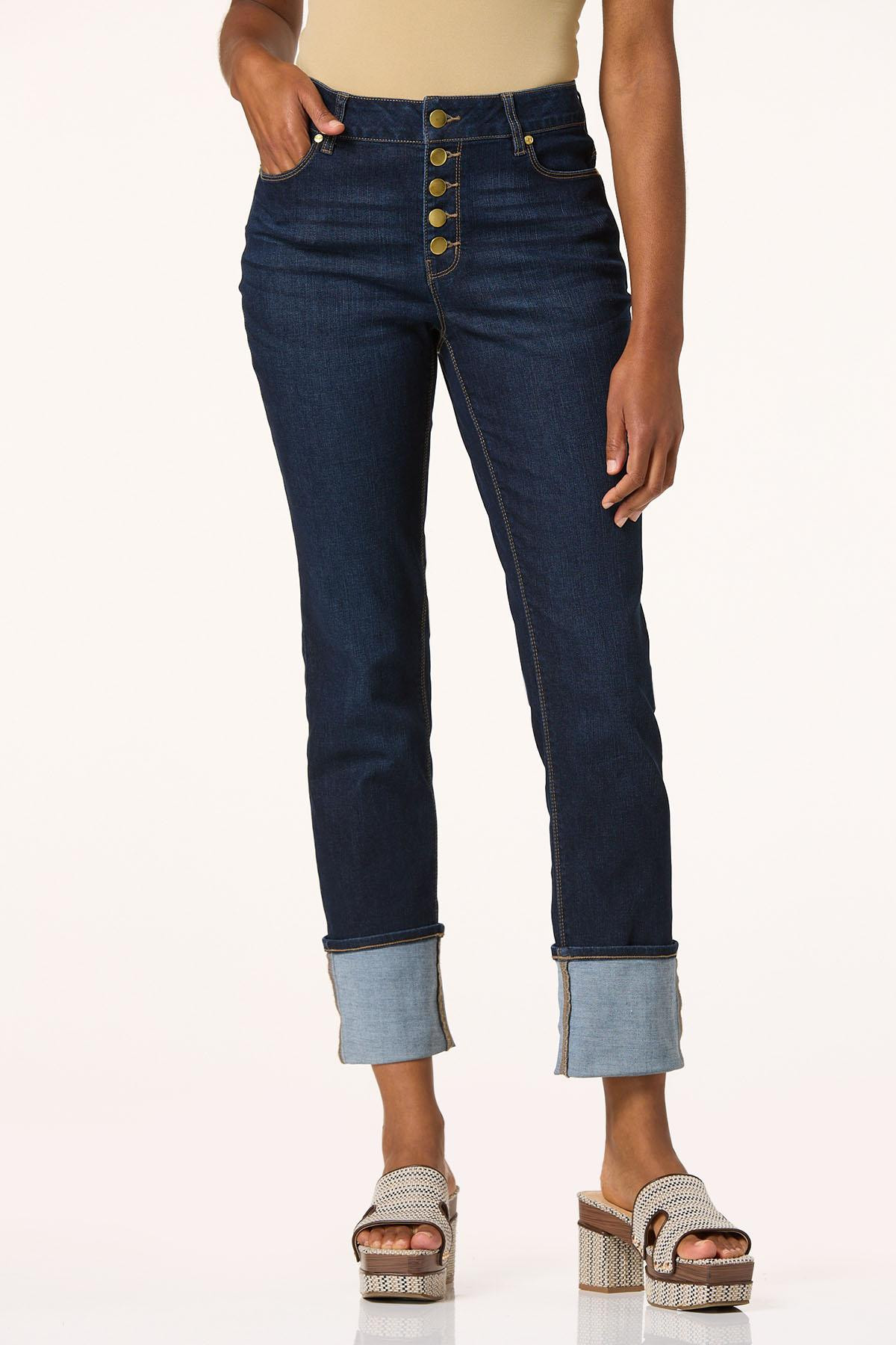 Petite Button Fly Cuffed Hem Jeans | Cato Fashions