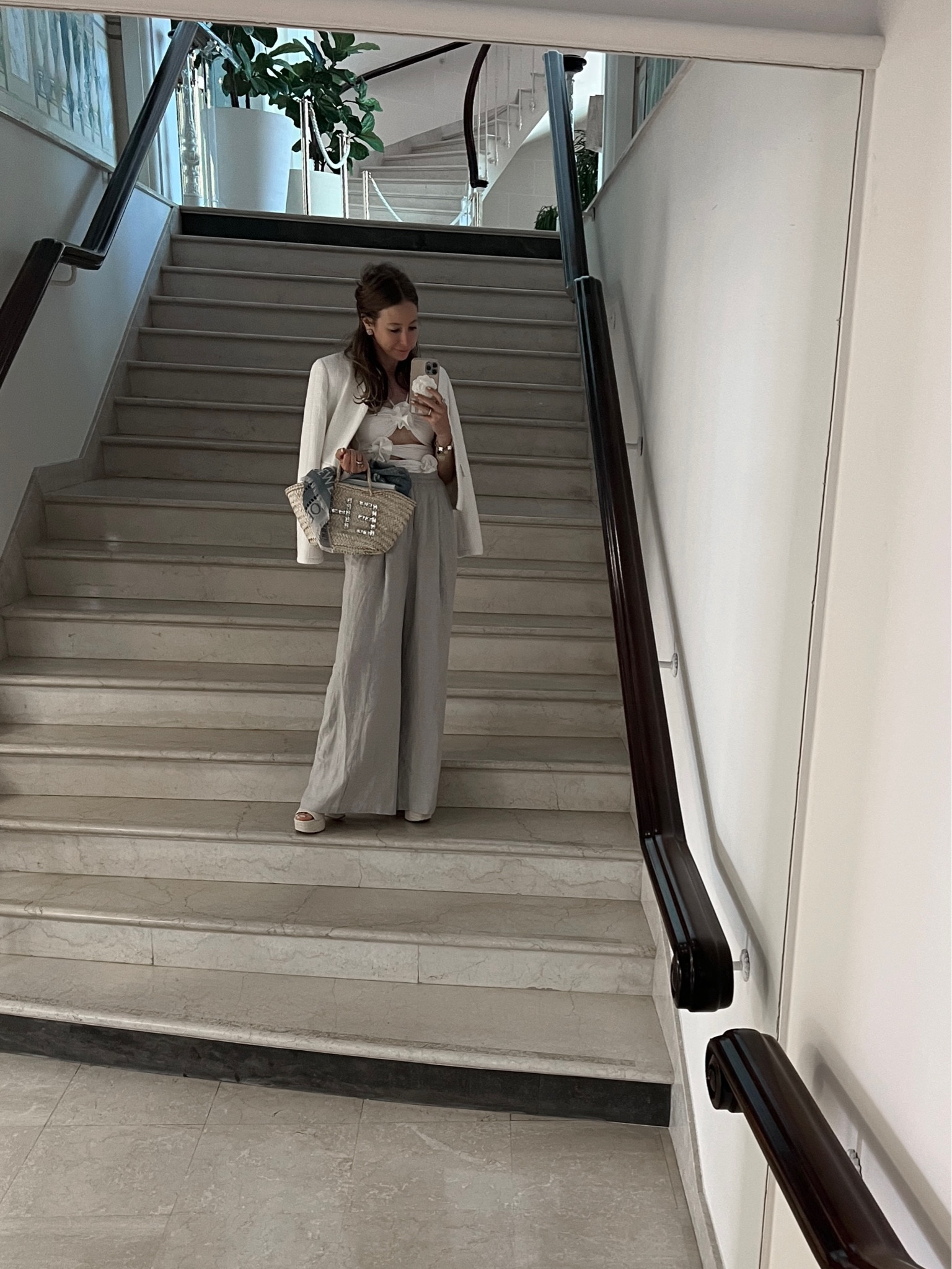 Love a linen pant with a swimsuit as a top! Chic look. Also have the blazer for the linen pant set. This is a separate jacket paired over my shoulders for a lunch look after the pool. 

#LTKstyletip #LTKSeasonal #LTKswim