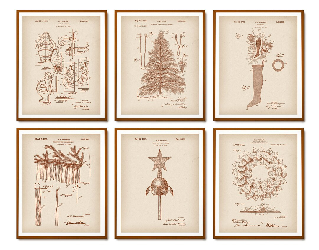 6 Vintage Christmas Blueprint Christmas Patent Prints Christmas Decor Holiday Blueprint Christmas... | Etsy (US)