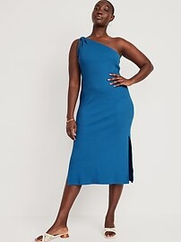 Fitted One-Shoulder Double-Strap Rib-Knit Midi Dress for Women | Old Navy (US)