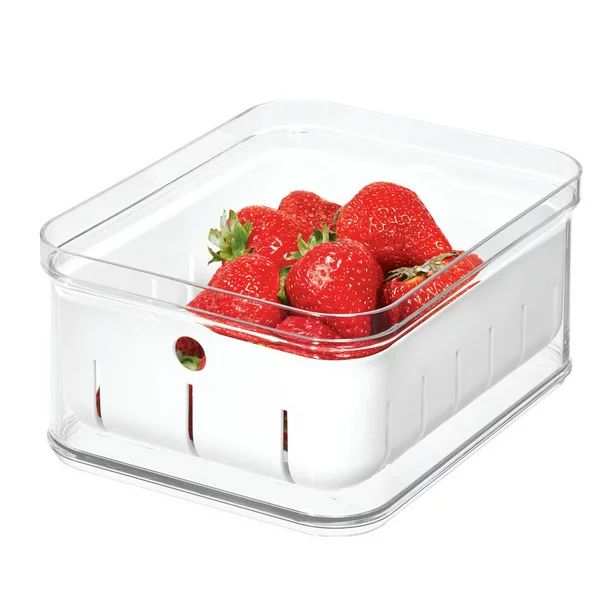 iDesign Stackable Refrigerator and Pantry Berry Crisp Bin, BPA-Free Plastic, Clear and White | Walmart (US)