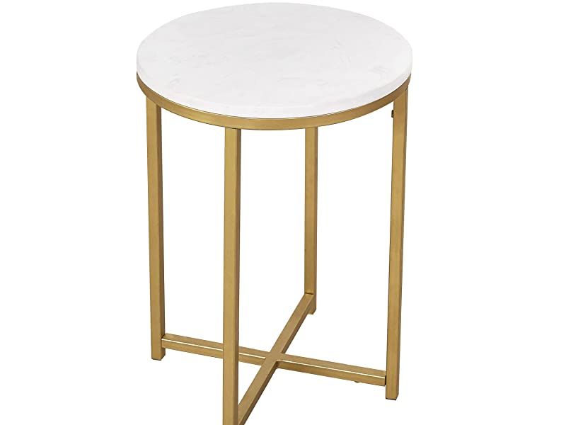 Amazon.com: Gold Round Side End Table with Marble Top, Modern Bedside Small Coffee Table for Livi... | Amazon (US)