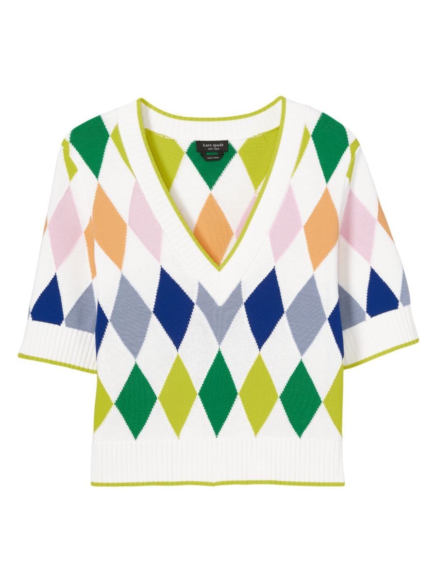 Short-Sleeve Argyle Sweater | Saks Fifth Avenue